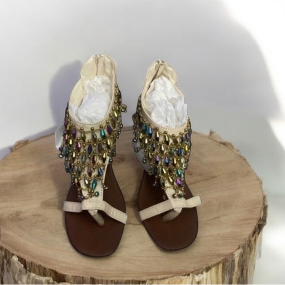 Beaded Wedge Heel Bohemian Sandals Shoes - Picture 2 of 16